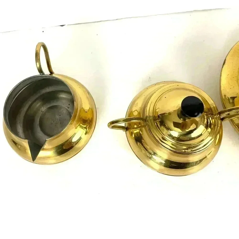 3 PC VTG Brass Pitcher Double‎ Handles Lidded Spout Made in Holland MCM